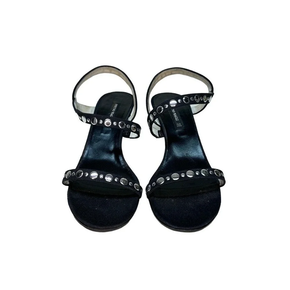 Bruno Magli Womens 36 Black Studded Strappy Kitten Heel Sandals Made Italy 5.5